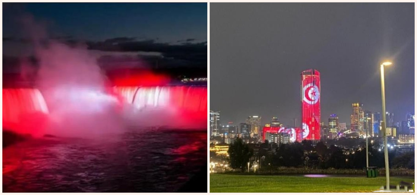 الاحتفال بالذكرى 70 لاستقلال تونس.. اللونان الوطنيان الأحمر والابيض يوشحان مواقع رمزية في اثيوبيا وكندا